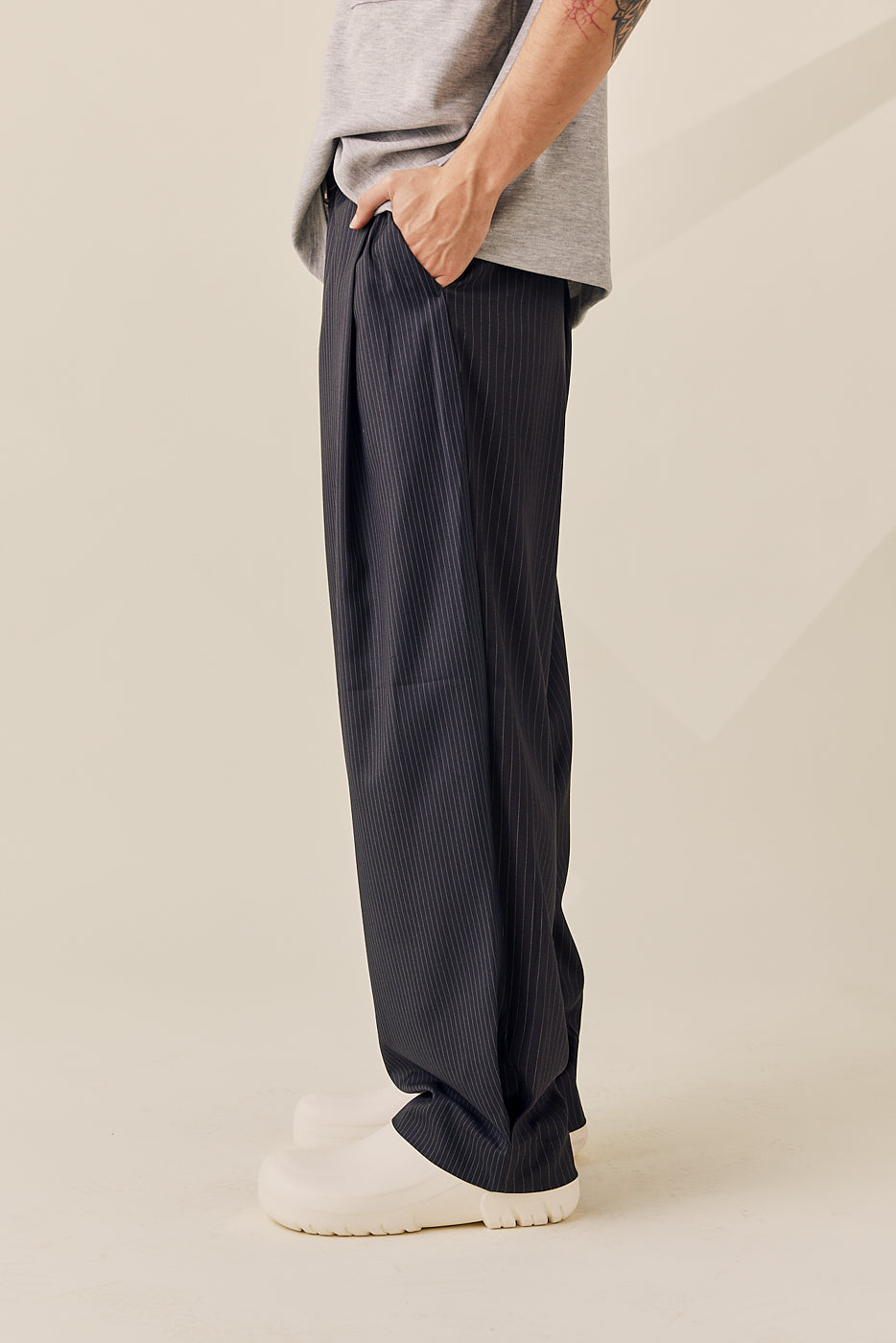 Mix Stripe Double Pleated Fisher Ankle Trouser – NEOITY
