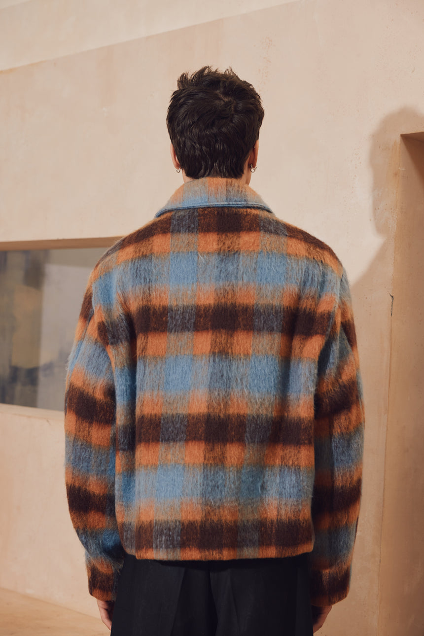 Plaid Brushed Mohair Padded Jacket